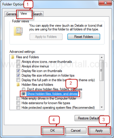 показать скрытые системные файлы с помощью Vista