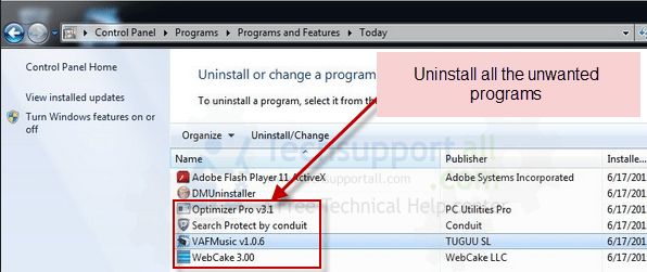 Uninstall all unwanted programs