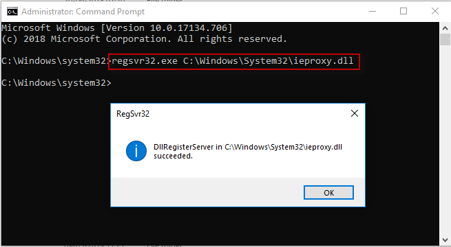 ieproxy.dll cmd command for windows 10