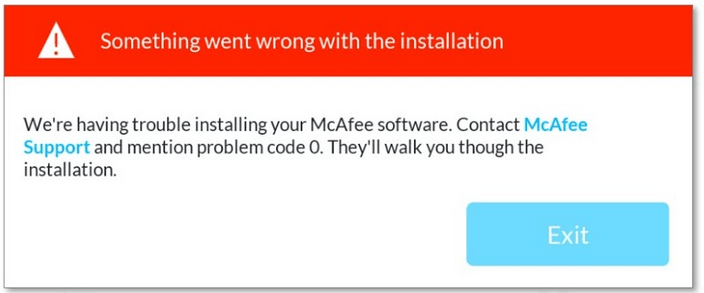 mcafee uninstall error message