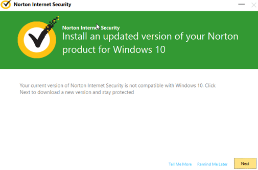 Norton Patch Windows 10 Upgrade compatibility