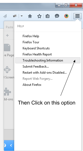 Firefox Troubleshooting Information menu