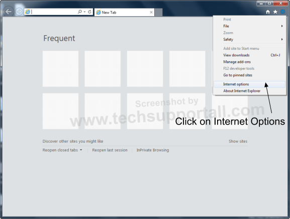 Internet Explorer Menu Options to reset IE