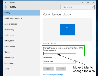 how to make icons and text smaller in windows 10