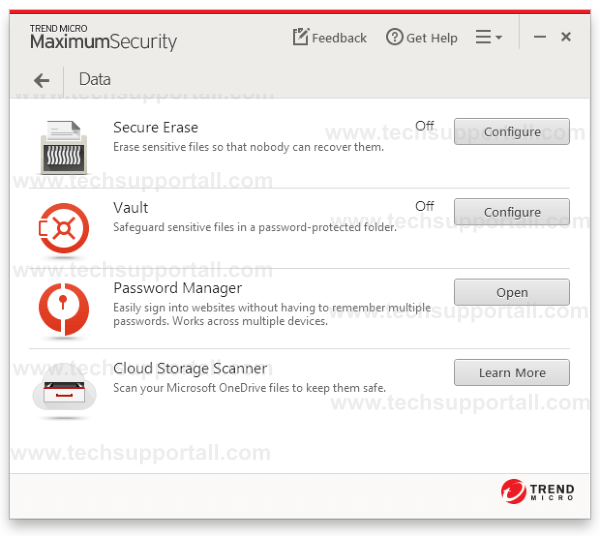 Trend Micro data protection Settings