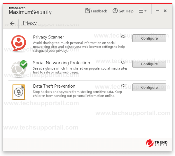 Trend Micro Privacy Settings