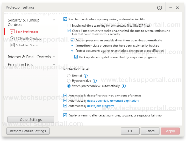 Trend Micro Security and Tune up Settings