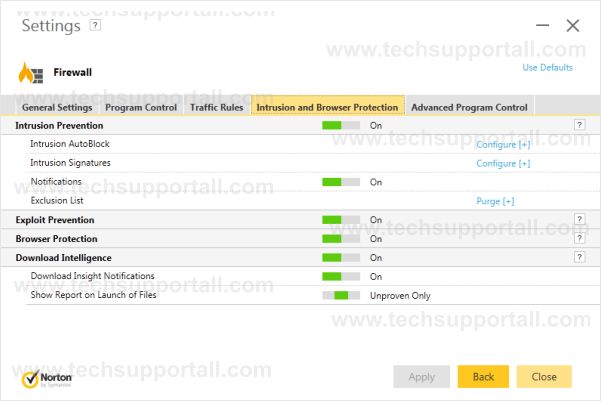 Norton Browser Protection Settings