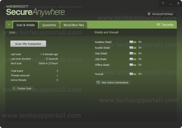 Webroot PC Security Settings