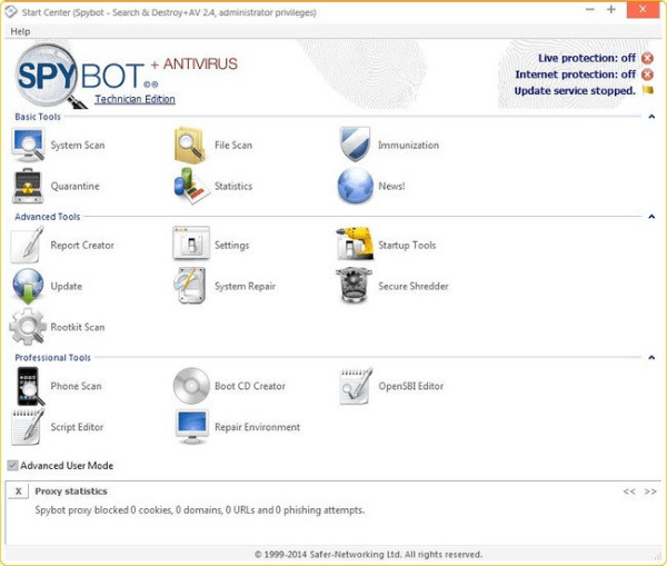 Spybot Search & Destroy tool for windows