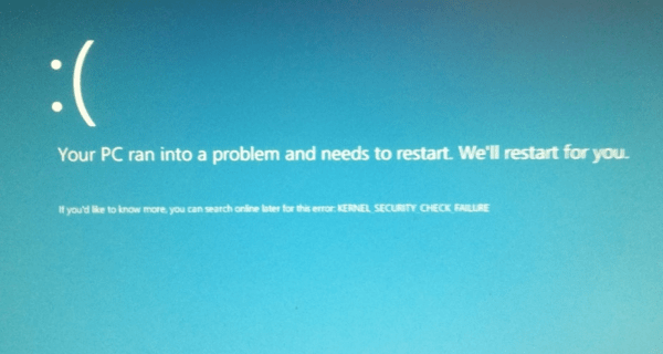 Blue Screen Error Message in Windows 10