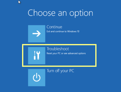 Choose option in windows 10 restart