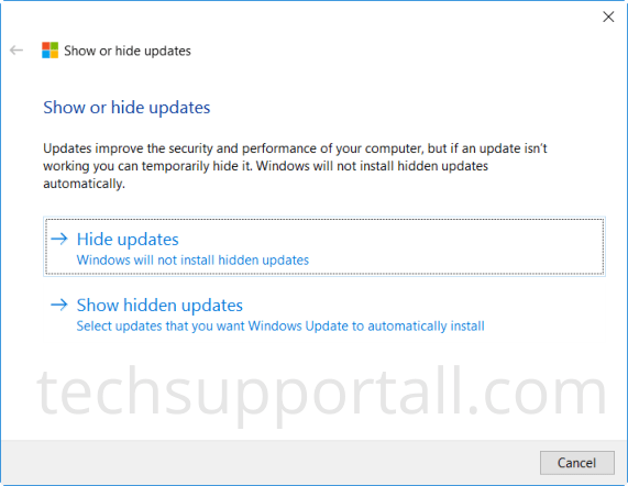Show Hide Updates in Windows 10