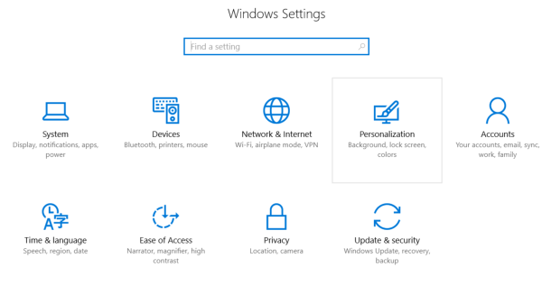 Windows 10 Settings to choose from