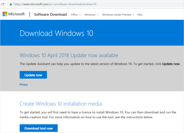 Download Windows 10 Media creation tool