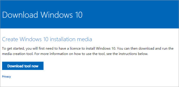 Upgrade Windows - Download media creation tool