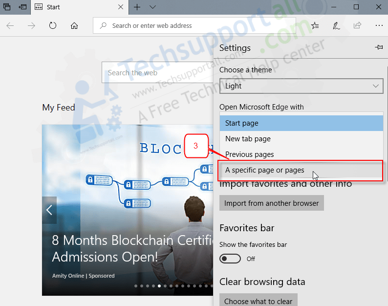 set a specific page in edge