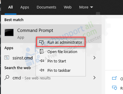 Open up command prompt using administrative privilege