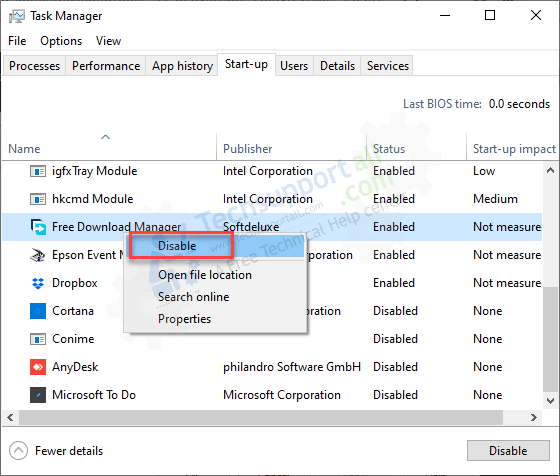 disable startup through command prompt