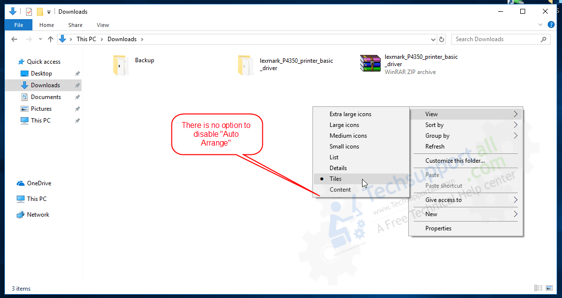How to manually arrange files in a folder on windows 10 (Disable Auto