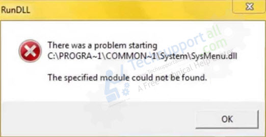 sysmenu.dll error starting problem