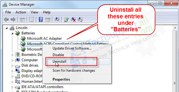 Uninstall laptop batteries drivers