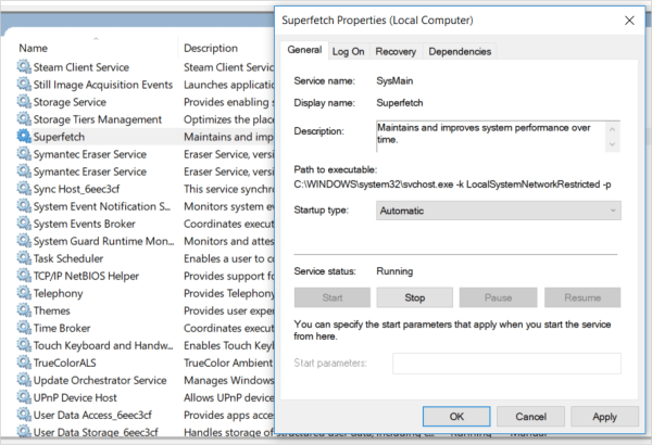 Disable superfetch / SysMain service