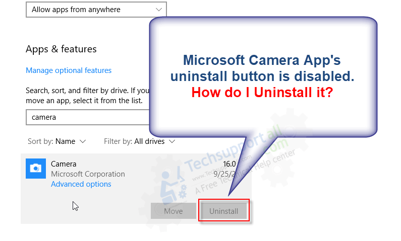 how to uninstall microsft camera app