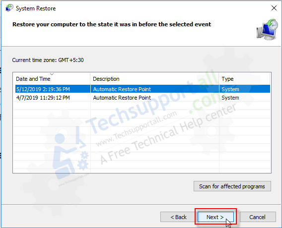 system restore blue date