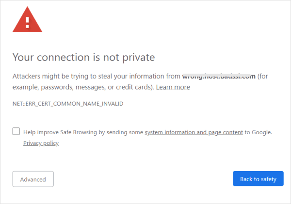 Your connection is not private error in Chrome