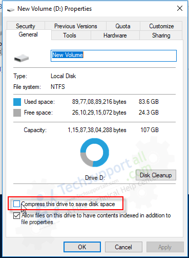 disable compression option on a drive 2