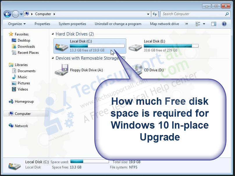 Minimum free disk space need in windows 10 upgrade