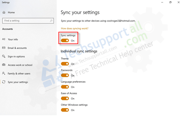 Enable or disable Sync settings in Windows 10