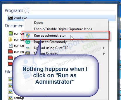run as administrator not working
