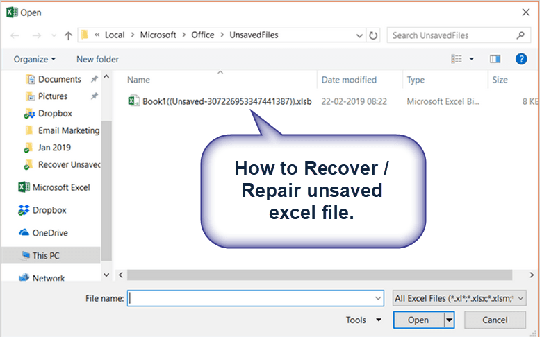 how to recove unsaved excel file