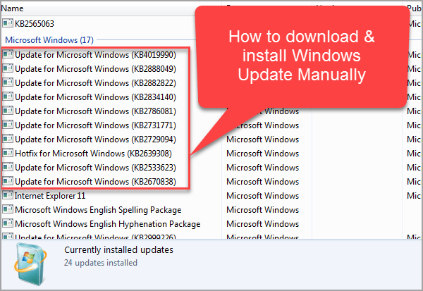Install Windows updates manually