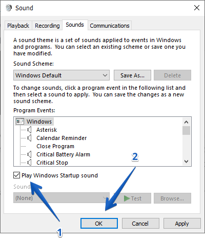 sound configuration window