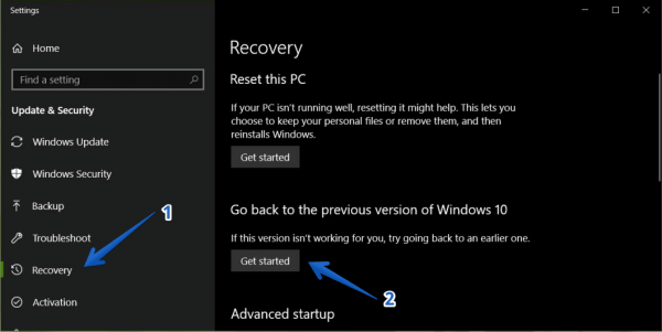 Go back to windows 10 previous version image 2