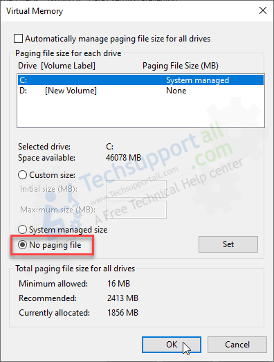 disable paging file option