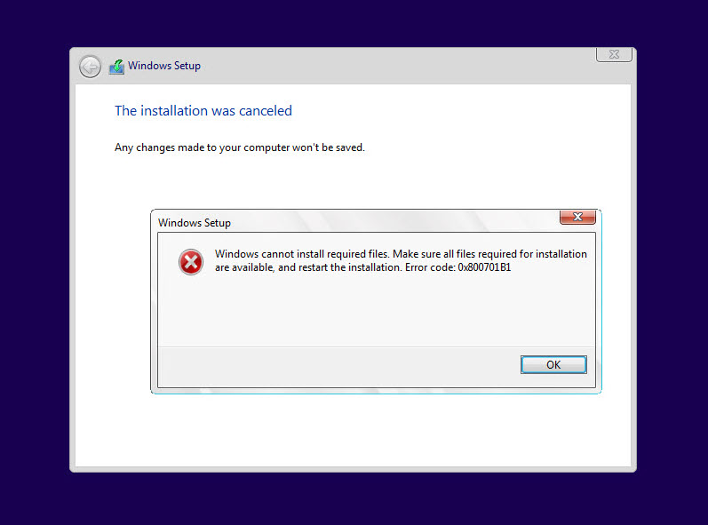 Windows Error Installation Error message