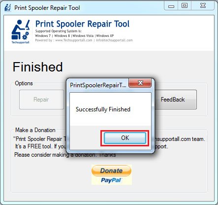 strumento di correzione del servizio spooler di stampa come Windows 7