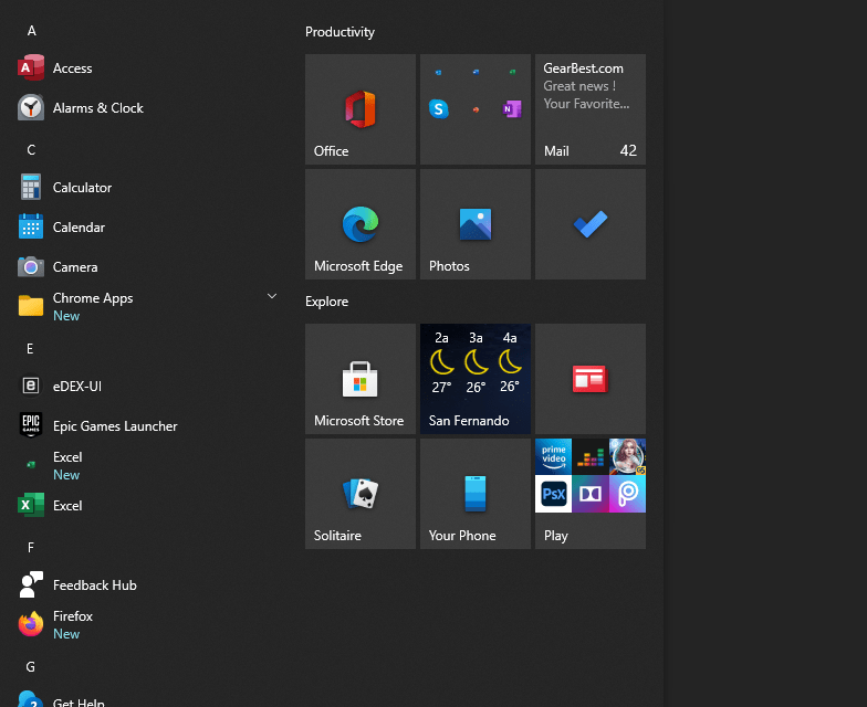 Enhanced menu in 20H2 updates of Windows 10