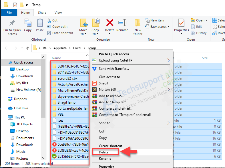delete current user temp files