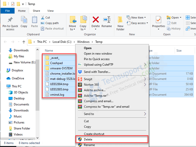 delete temp main folder files