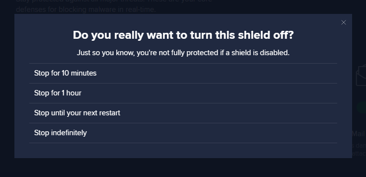 avast webshield is disabled and can not turn it back on