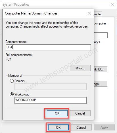 Select workgroup and click OK button