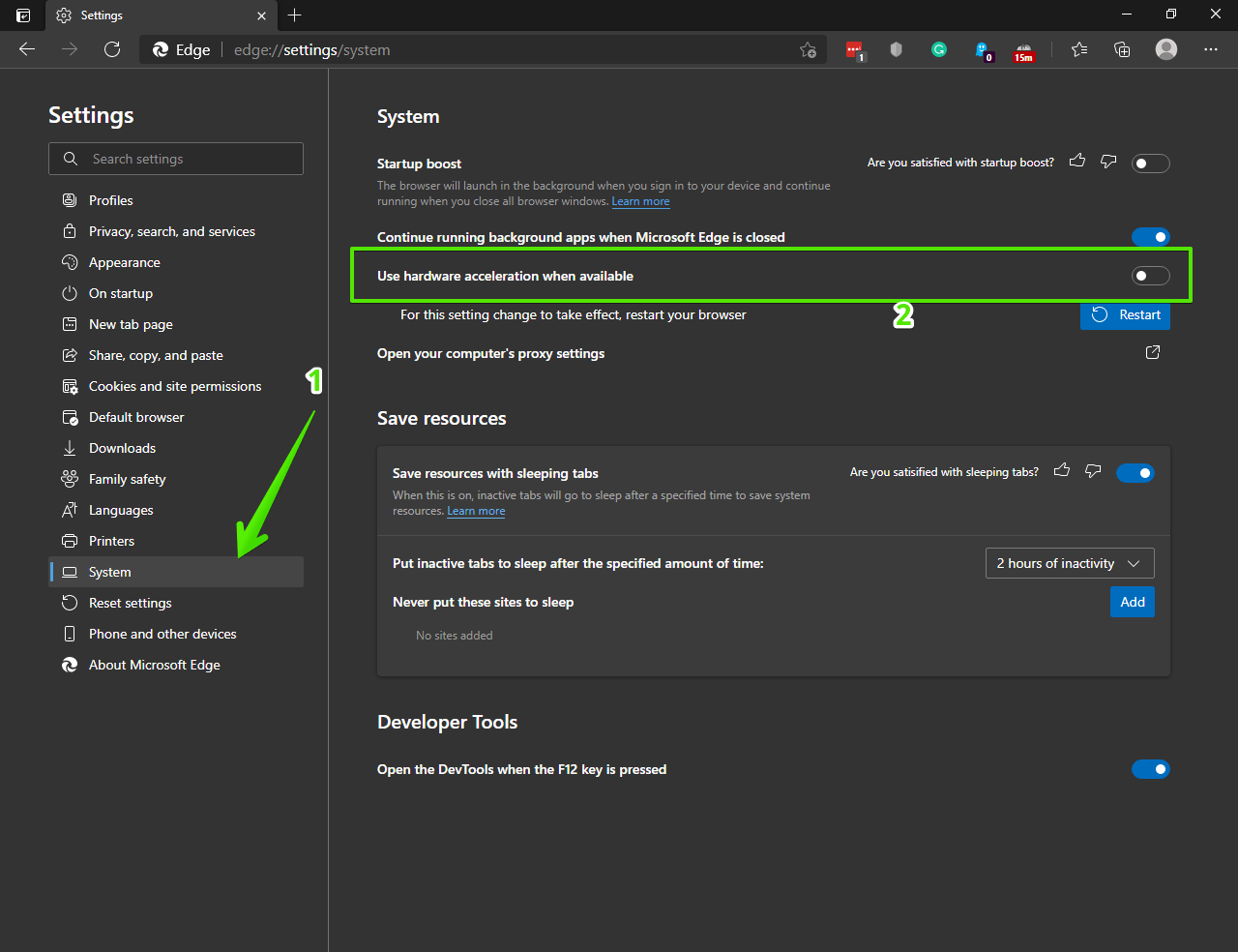 Disable Hardware acceleration in Edge