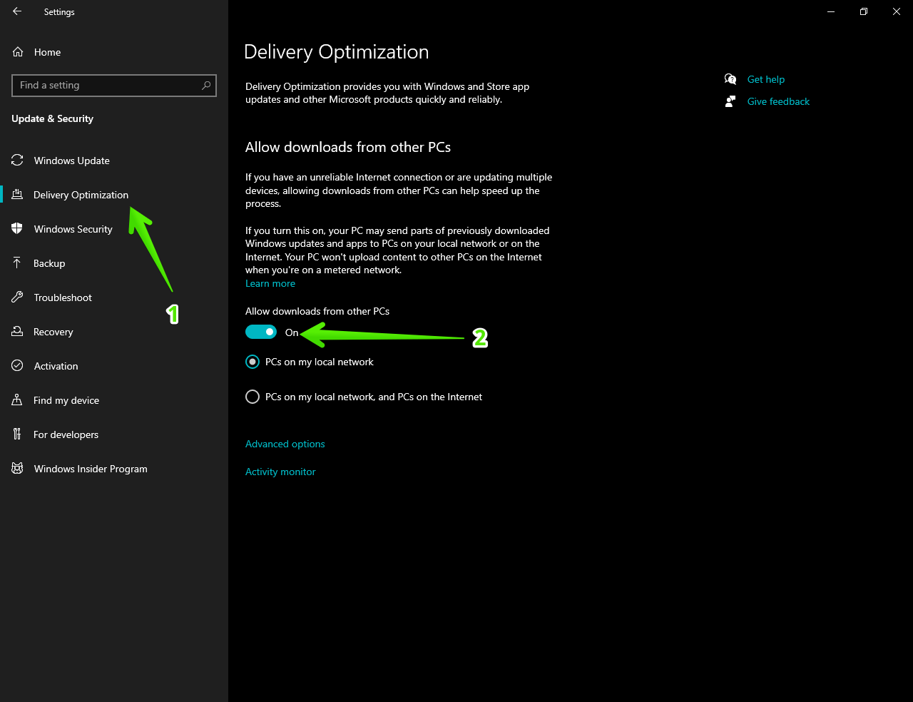 Windows 10 delivery optimization