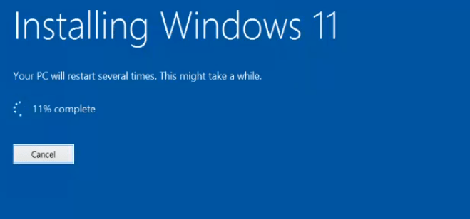 Upgrade process started by installing Windows 11