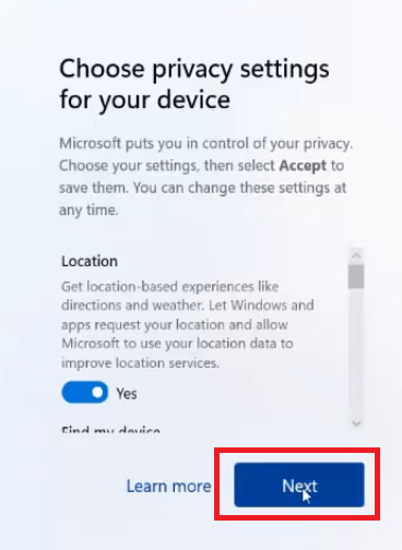 Choose privacy options in Windows 11